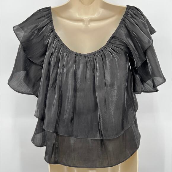 Y2K NWT Whimsygoth Goth Dark Fairy Witch Witchcore Flutter Sleeve Ruffle Top M - Picture 5 of 7